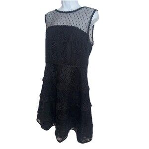 Lilly Pulitzer Kasee Dress Onyx Floral Loopy Lace Knee Length Zip Women 12